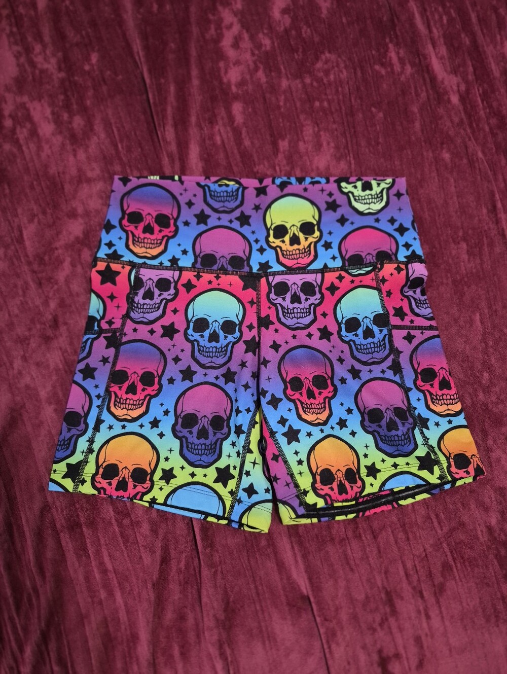 Womens  Rainbow Skull Print Active Shorts - Multicolor